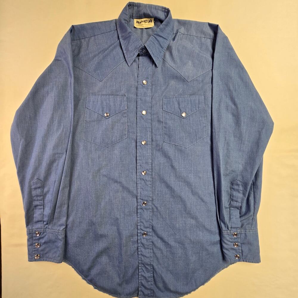 Vintage Pearl Snap Mondiki Square Dance Clothing Blue XL long Sleeve Button Up